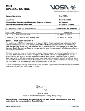MOT Seminar 2010 Booking Form