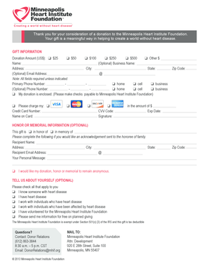 Minneapolis Heart Institute Foundation Donation Form