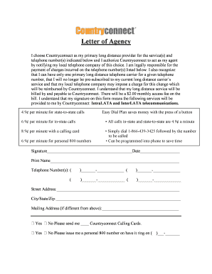 Letter of Agency for Long Distance Service
