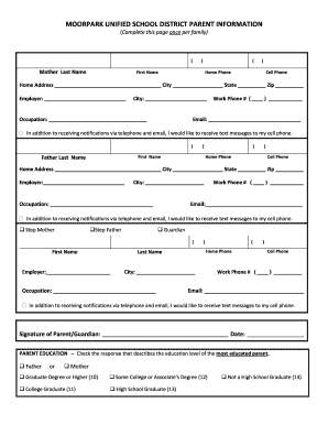 Moorpark Unified School District Parent Information Form