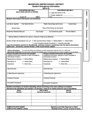 Student Emergency Information Form