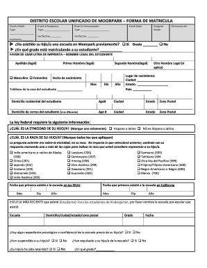 DISTRITO ESCOLAR UNIFICADO DE MOORPARK – FORMA DE MATRICULA