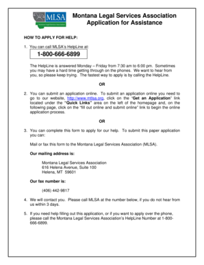Montana Legal Services Application for Assistance