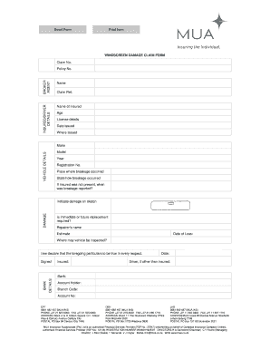 Windscreen Damage Claim Form