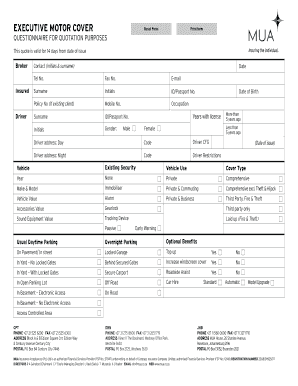 Executive Motor Cover Questionnaire