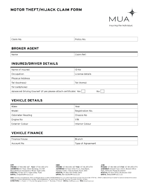 Motor Theft/Hijack Claim Form