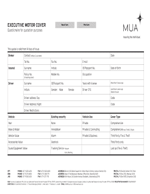 Executive Motor Cover Questionnaire