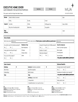 Executive Home Cover Questionnaire