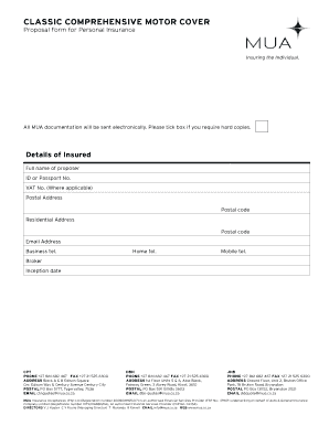 Classic Comprehensive Motor Cover Proposal Form