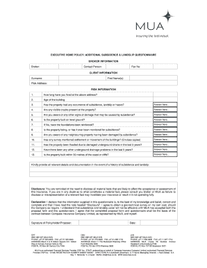 Executive Home Policy Subsidence Questionnaire