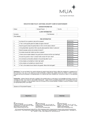 Executive Home Policy Security Questionnaire