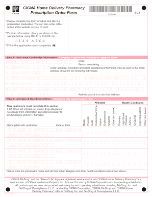 CIGNA Home Delivery Pharmacy Prescription Order Form