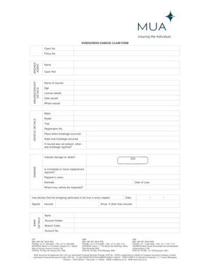 Windscreen Damage Claim Form