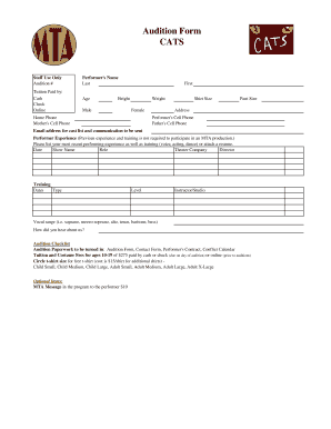 Audition Form for Theater Performers