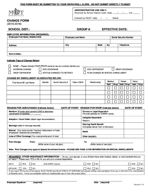 Employee Health Coverage Change Form