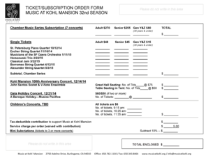 Music at Kohl Mansion Ticket Subscription Order Form