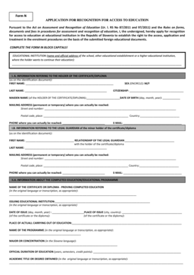 Application for Recognition for Access to Education