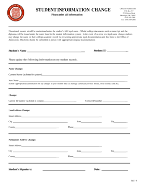 Student Information Change Form