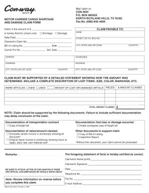 Motor Carrier Cargo Damage Claim Form