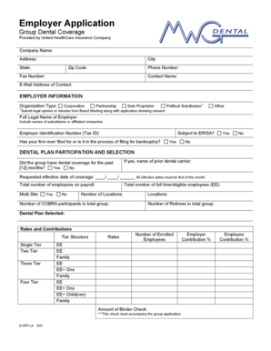 Employer Application for Group Dental Coverage