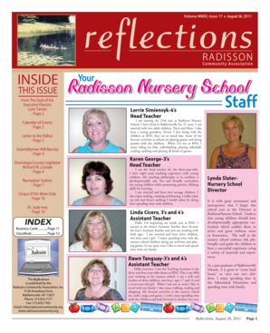 reflections Volume MMXI, Issue 17 n August 26, 2011 R A DISSO N Community Association insidE This Issue From The Desk of the Executive Director Lynn Tanner - Page 2 Calendar of Events - Page 2 Letter to the Editor - Page 3 Assemblyman Will