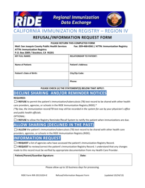 California Immunization Registry Refusal Form