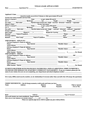 Texas Lease Application Form