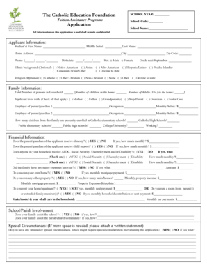 Catholic Education Foundation Tuition Assistance Application