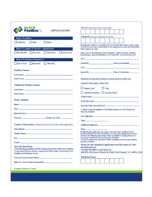 My US PostBox Application Form