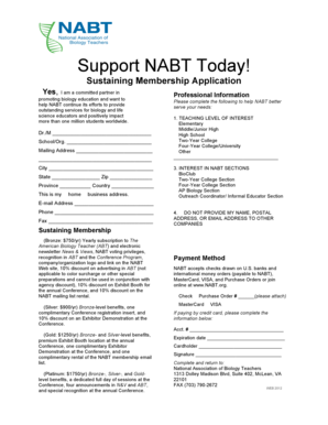 NABT Sustaining Membership Application