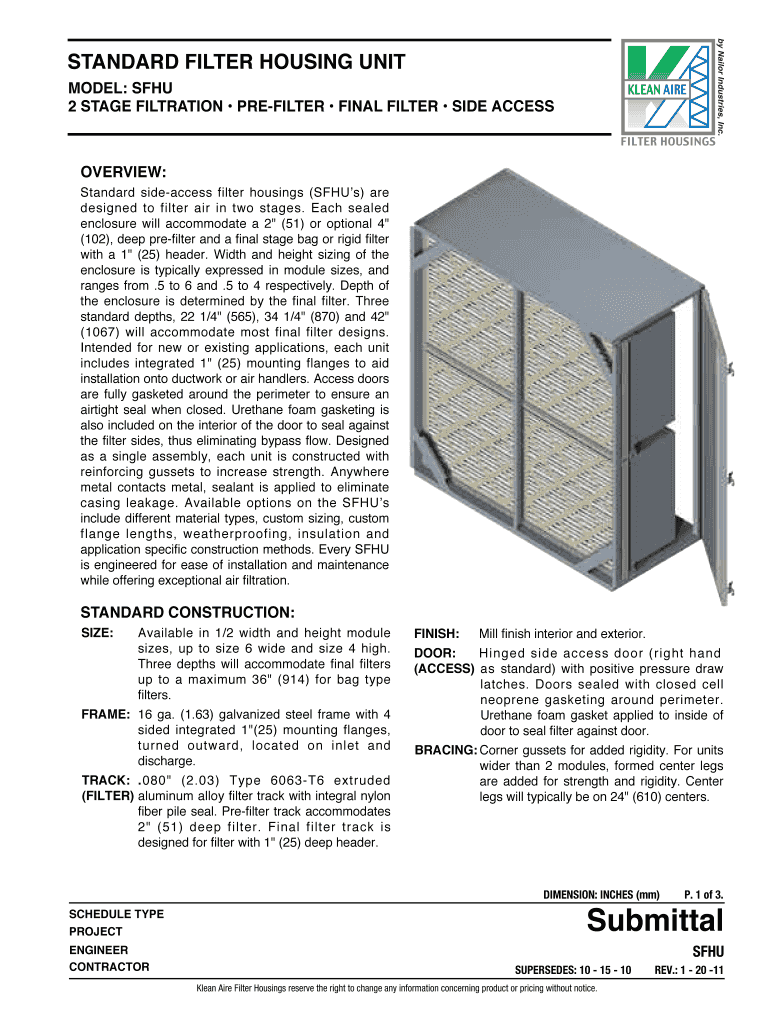 Fillable Online STANDARD FILTER HOUSING UNIT Nailor Fax Email Print
