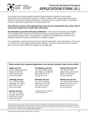 Canadian Cancer Society Financial Assistance Application