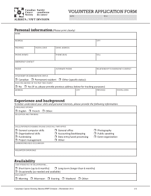 Canadian Cancer Society Volunteer Application Form