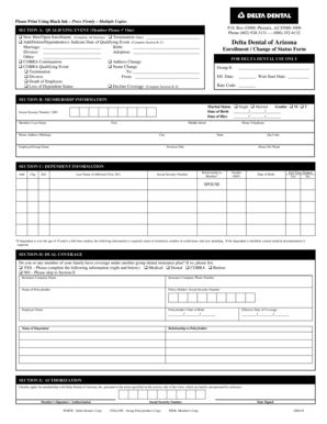 Delta Dental Enrollment Change of Status Form