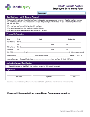 Health Savings Account Employee Enrollment Form