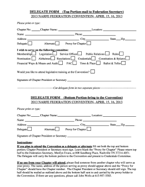 2013 NARFE Federation Convention Delegate Form