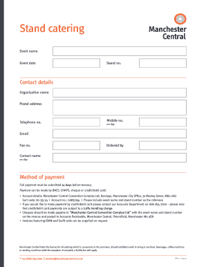 Manchester Central Stand Catering Order Form
