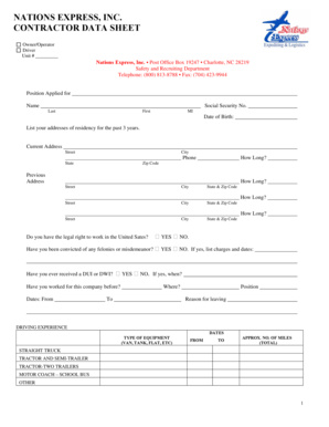 Nations Express Driver Application Form
