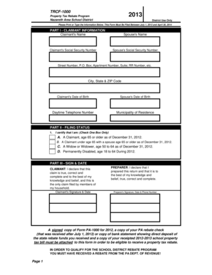 Property Tax Rebate Form TRCF-1000