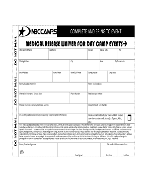 Medical Release Waiver for Day Camp Events