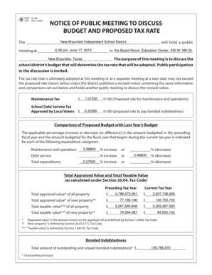 Notice of Public Meeting to Discuss Budget and Proposed Tax Rate