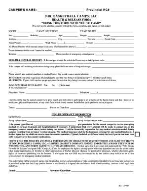 NBC Basketball Camps Health and Release Form