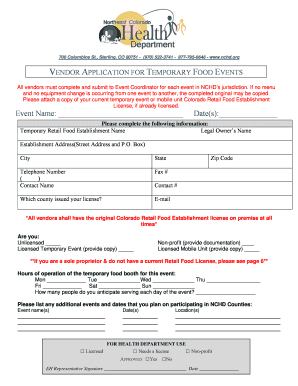 Vendor Application for Temporary Food Events