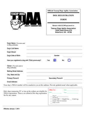 TDAA Dog Registration Form