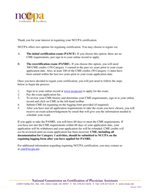 NCCPA Certification Regaining Form