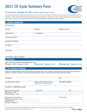 CTR Continuing Education Cycle Summary Form