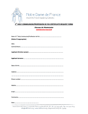 1st Holy Communion/Profession de Foi Certificate Request Form