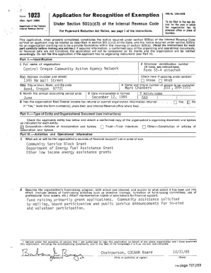 Form 1023 Application for Tax Exemption