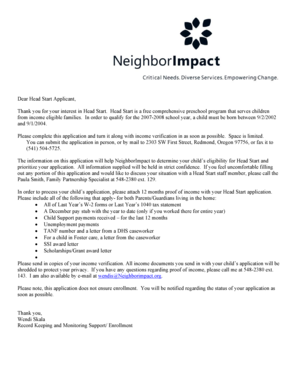 Head Start Application Form