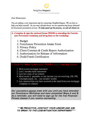 Foreclosure Prevention Intake Form